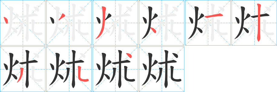 炢字的笔顺分布演示