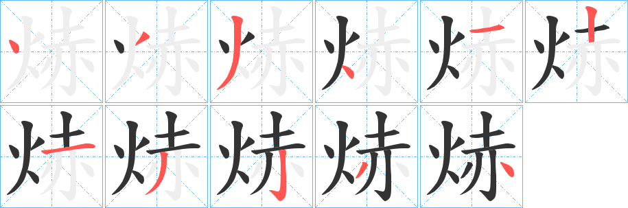 焃字的笔顺分布演示