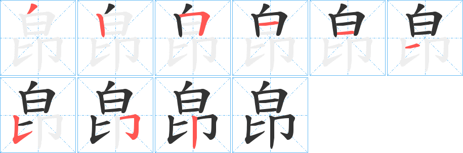 皍字的笔顺分布演示