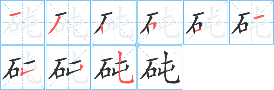 砘字的笔顺分布演示