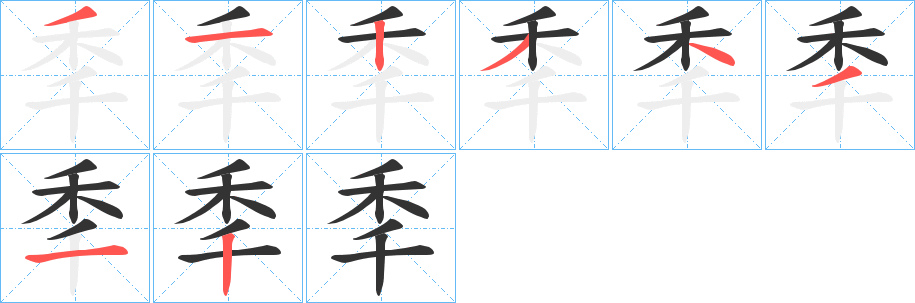 秊字的笔顺分布演示