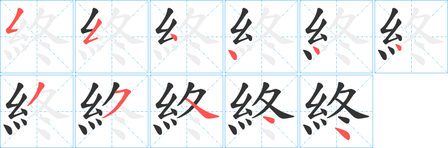 終字的笔顺分布演示