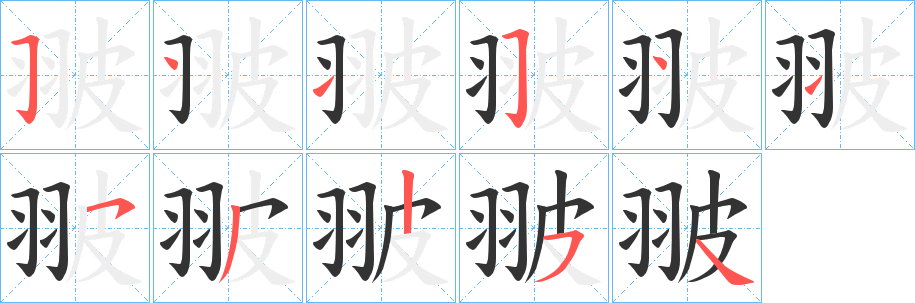 翍字的笔顺分布演示