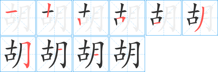 胡字的笔顺分布演示