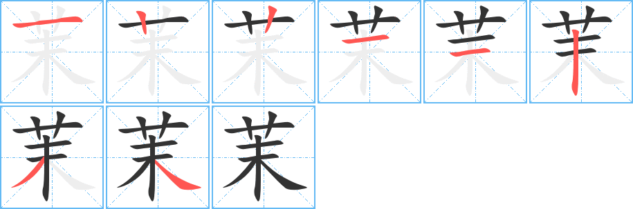 茉字的笔顺分布演示