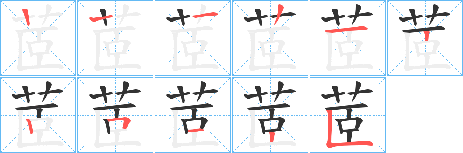 茝字的笔顺分布演示