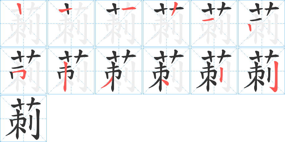 莿字的笔顺分布演示