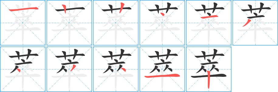 萃字的笔顺分布演示