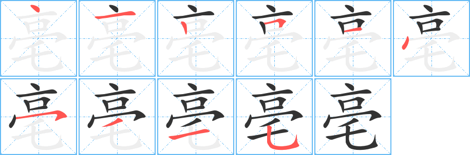 亳字的笔顺分布演示