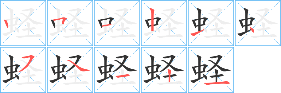 蛏字的笔顺分布演示