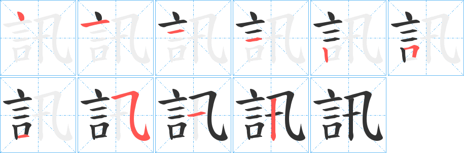 訊字的笔顺分布演示