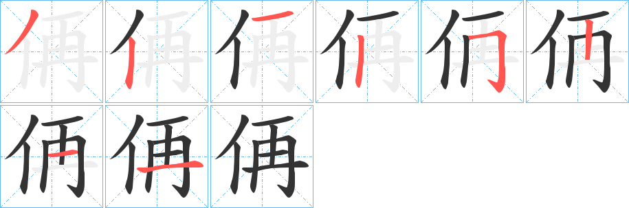 侢字的笔顺分布演示