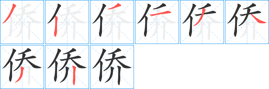 侨字的笔顺分布演示