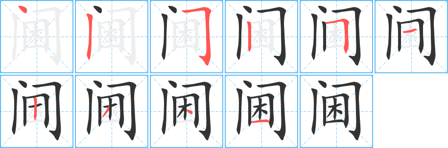 阃字的笔顺分布演示