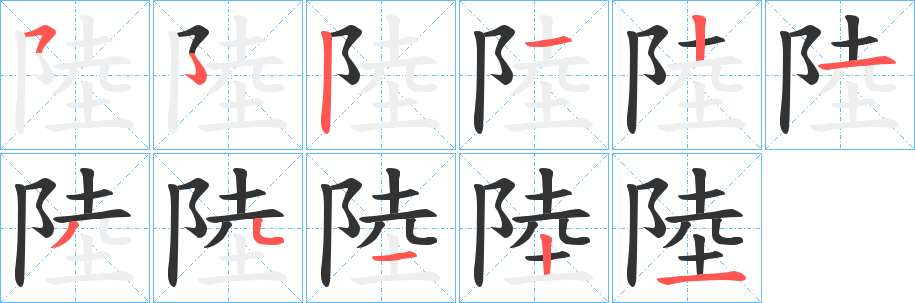 陸字的笔顺分布演示