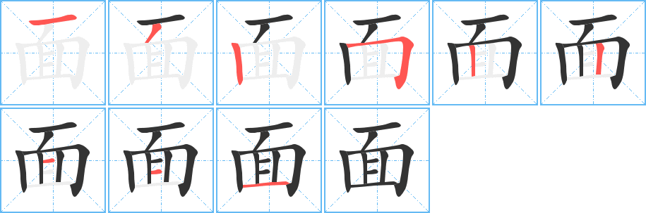 面字的笔顺分布演示