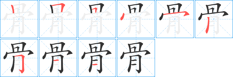 骨字的笔顺分布演示