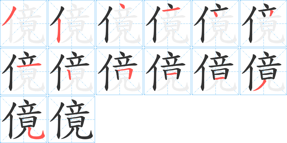 傹字的笔顺分布演示