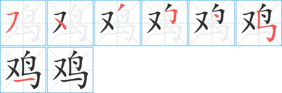 鸡字的笔顺分布演示