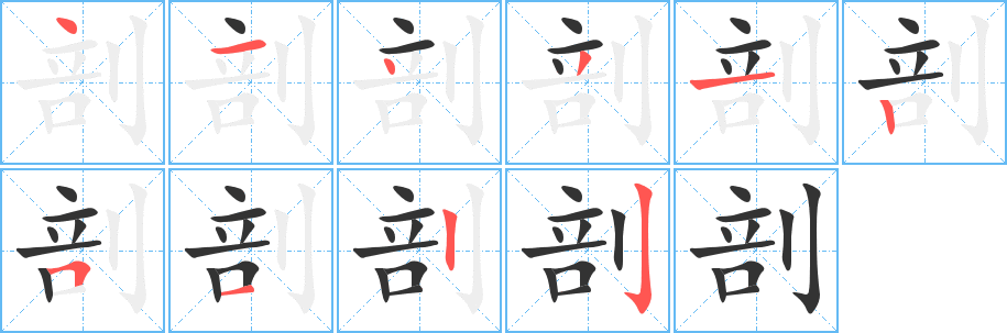 剖字的笔顺分布演示