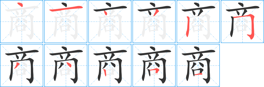 商字的笔顺分布演示