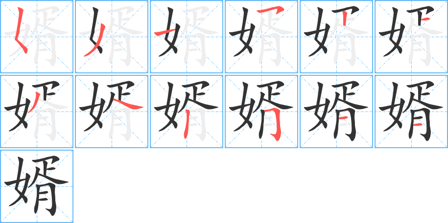 婿字的笔顺分布演示