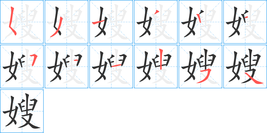 嫂字的笔顺分布演示