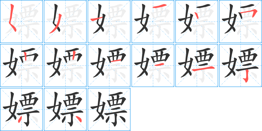 嫖字的笔顺分布演示