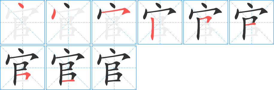 官字的笔顺分布演示