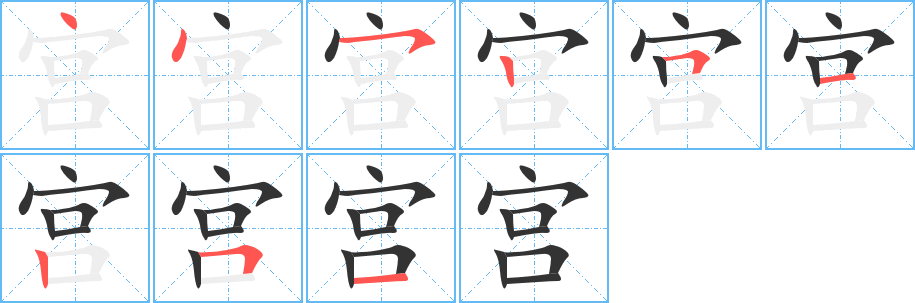 宫字的笔顺分布演示