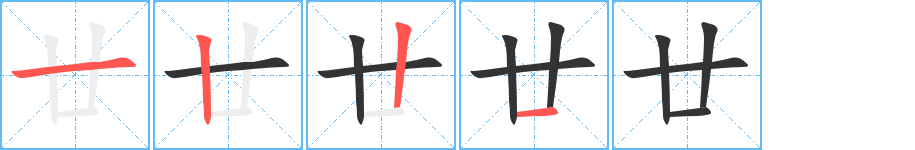 廿字的笔顺分布演示