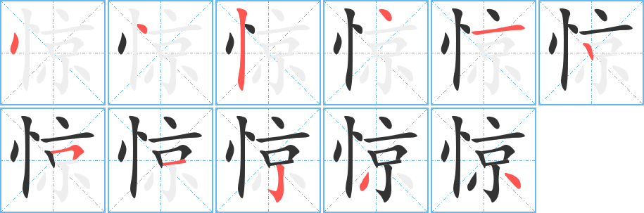 惊字的笔顺分布演示