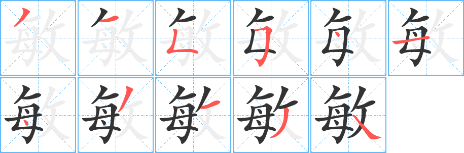 敏字的笔顺分布演示