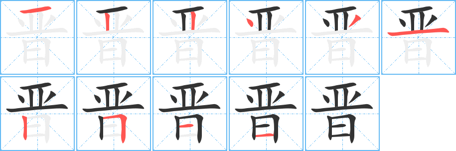 晋字的笔顺分布演示