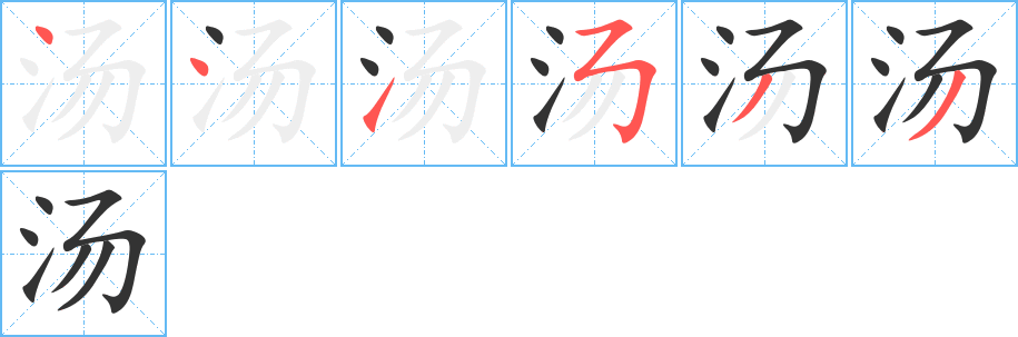 汤字的笔顺分布演示