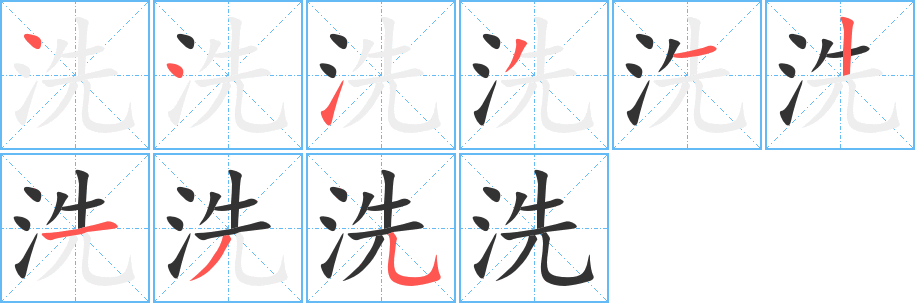 洗字的笔顺分布演示