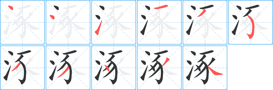 涿字的笔顺分布演示