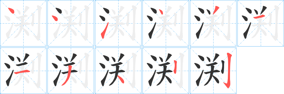 渕字的笔顺分布演示