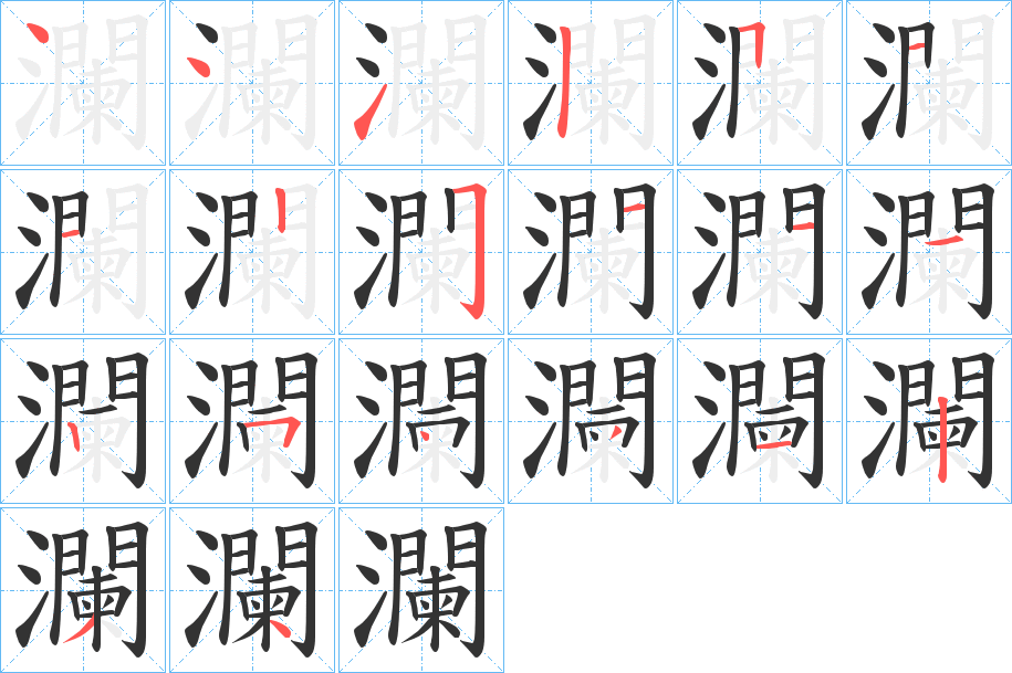 瀾字的笔顺分布演示