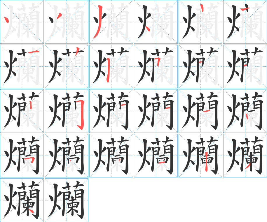 爤字的笔顺分布演示