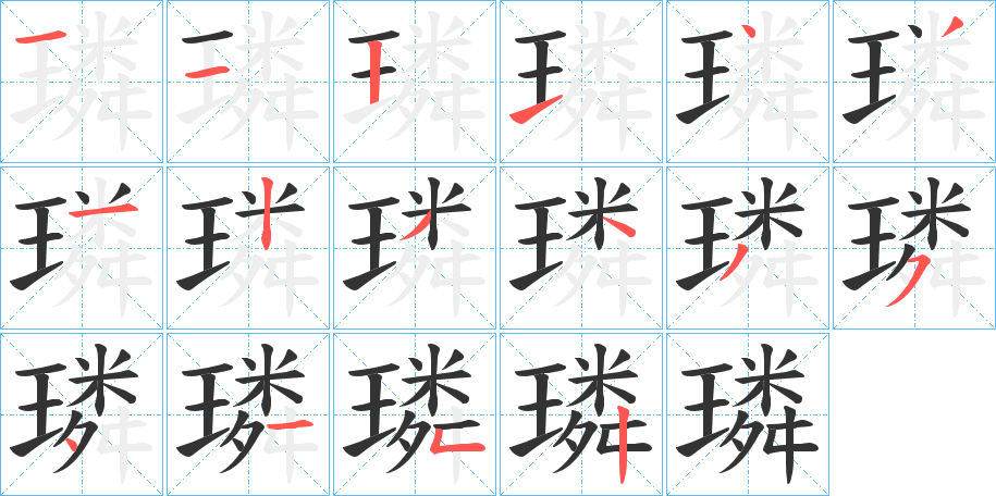 璘字的笔顺分布演示