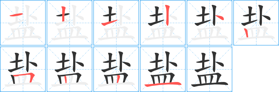 盐字的笔顺分布演示