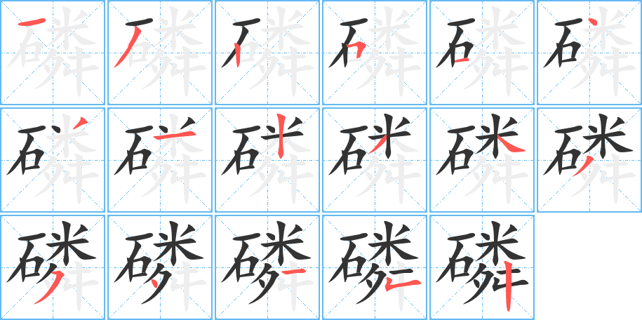 磷字的笔顺分布演示