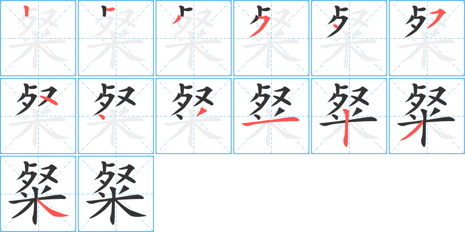 粲字的笔顺分布演示