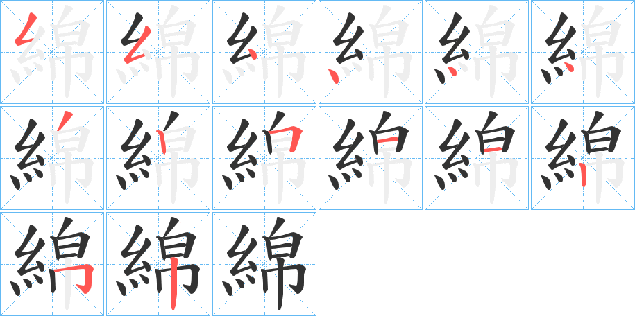 綿字的笔顺分布演示