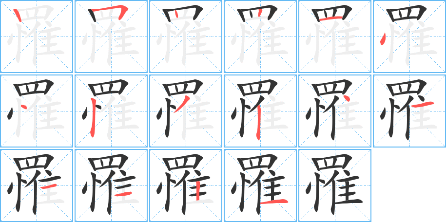 罹字的笔顺分布演示