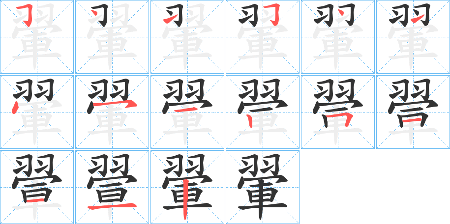 翬字的笔顺分布演示