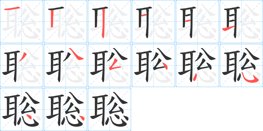 聡字的笔顺分布演示