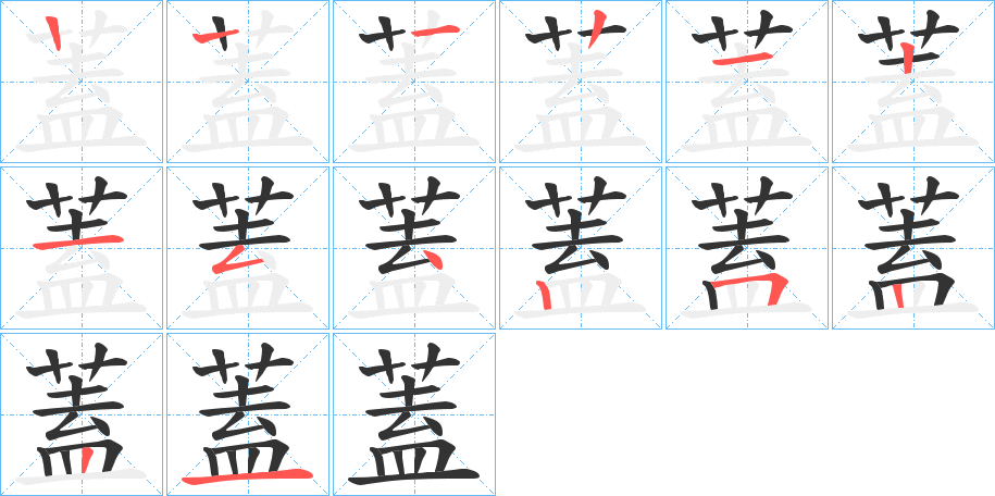 蓋字的笔顺分布演示