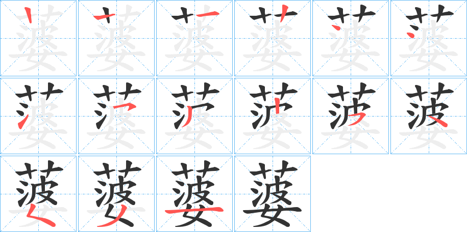 蔢字的笔顺分布演示